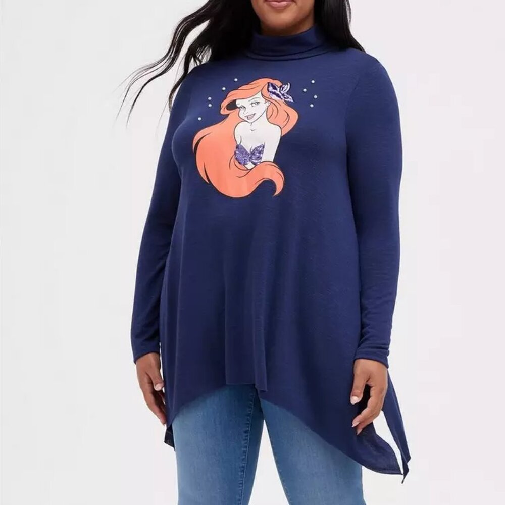 NWT Torrid/Disney Little Mermaid Ariel Mock Neck Top with Pearls